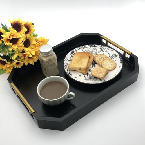 Serving Tray with Polished Metal Handles, Hexagon Coffee Table Tray, Modern Rectangle Decorative Tray, Large Ottoman Tray, Perfect for Storage and Display (Black Rectangle) - Image 7
