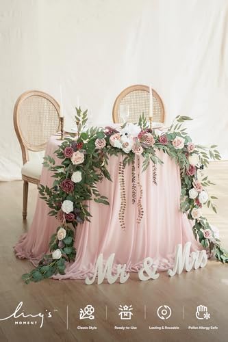 Ling's moment Dusty Rose Artificial Flower Garland Wedding Arch 9 FT - Image 2