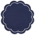 Whaline Dark Blue Linen Placemats Embroidered Round Scalloped Kitchen Table Mats for Party Home Dining Table Decor, Set of 6, 15 x 15 in by Whaline