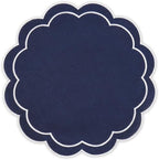 Whaline Dark Blue Linen Placemats Embroidered Round Scalloped Kitchen Table Mats for Party Home Dining Table Decor, Set of 6, 15 x 15 in by Whaline