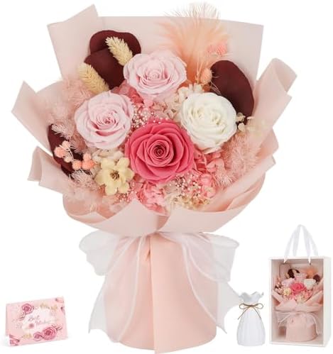 Flowers for Delivery Prime Preserved Real Pink Roses Bouquet Save 3-5 Years by TYLTYS