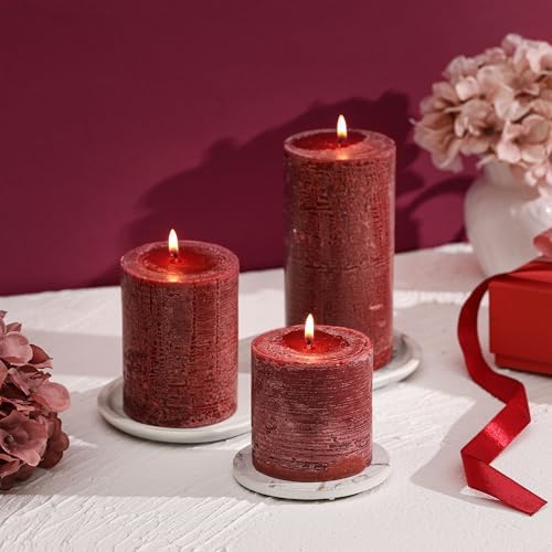 3x6 Inch Burgundy Pillar Candles Set of 3 - Hand-Poured Unscented Candles, Long Clean Burning, Dark Red Pillar Candle, Smokeless Dripless Candle for Dinner Table, Wedding, Home, Rustic Decor - Image 4