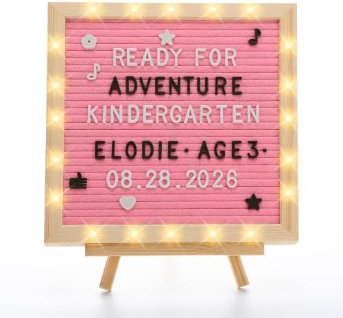 10"×10" Felt Letter Board with LED Lights & Stand, First Day of School Sign by ANPHSIN