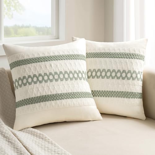 MIULEE Set of 2 Sage Green Boho Decorative Pillow Covers 16x16 Inch by MIULEE