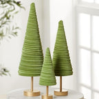 Pedestal Fern Velvet Trees Set of 3, Valentine Tree, Modern Mantel Decor, Holiday Centerpiece Handcrafted, Earthy Cozy Home Gift for, Farmhouse Shelf Sitter (Fern) - Image 2