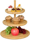Relaxdays Bamboo Etagere: 37 cm x 30 cm Fruit Etagere Wooden with 3 Round Plates for Cookies, Sweets, Baked Goods, Party-Snacks, Nuts and More, Fruit Plate Serving Dish Tray Platter, Natural by Relaxdays