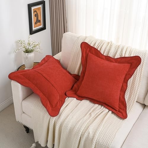 FUTEI Pack of 2 Chenille Throw Pillow Covers 26x26 Inch, Red - Image 5
