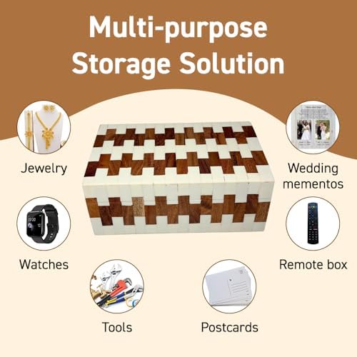 Perilla Home ﻿Home Decor Decorative Storage Wooden Box Small Wooden Organizer Tool Stash Card Craft Trinket Memory Keepsake Jewelry Box for Men and Women, Ticino, Gifts For All, Off White & Brown - Image 4