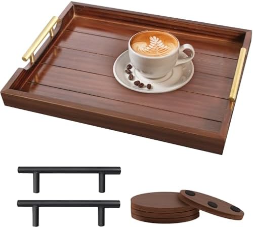 SXNOWS Large Wooden Serving Tray with 2 Sets of Handles,Dark Brown by Sxnows