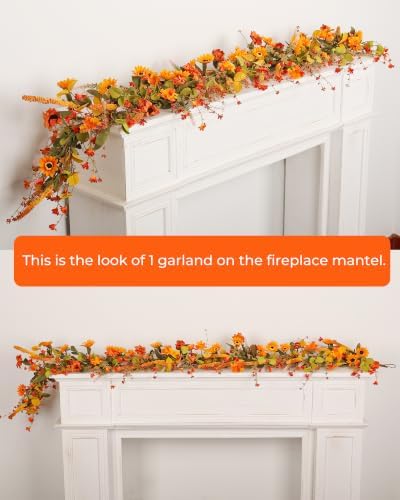 2-Pack 6Ft Fall Garland for Mantel Decoration Sunflower Flower Leaf - Image 5