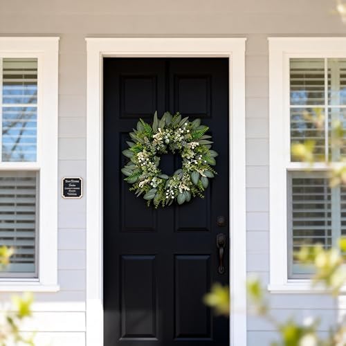 24 Inch Greenery Wreaths for Front Door – Artificial Eucalyptus Wreath with White Berries and Mixed Green Leaves, Year-Round Farmhouse Indoor Outdoor Door Wreath for Spring Summer Home Decor - Image 3