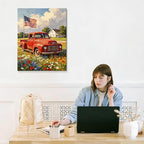 July 4th Patriotic Canvas Wall Art 4th of July USA Decorations American Flag and Old Red Truck Picture Wall Decor Independence Day Home Decor 24x32in - Image 7