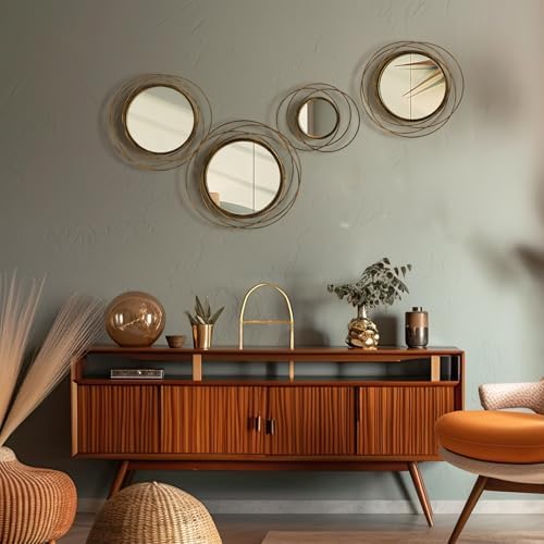 Hicarer 4 Pcs Decorative Wall Mirror Round Modern Circle Mounted Mirror Metal Wall Art Decor for Bedroom Living Room Entryway Dining Room Hallway (Bronze) - Image 5