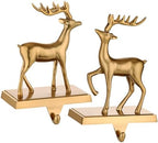 2 Pack 3D Christmas Stocking Holders for Mantle Xmas Reindeer Antique Gold Stocking Holder for Fireplace Xmas Stocking Hooks Weighted Hangers Holiday Christmas Decorations Supplies (Antique Deer) by Yuokwer
