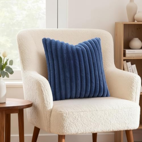 decorUhome Fall Faux Fur Throw Pillow Covers 24x24 Set of 2 Navy Blue - Image 4