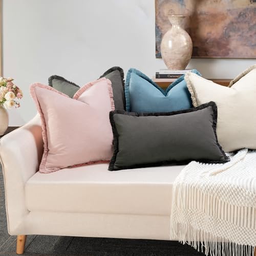 ZWJD Pillow Covers 26x26 Set of 2 Throw Pillow Covers with Fringe Chic Cotton Euro Shams Square Cushion Covers for Couch Sofa Bed Living Room Farmhouse Boho Decor, Beige - Image 4