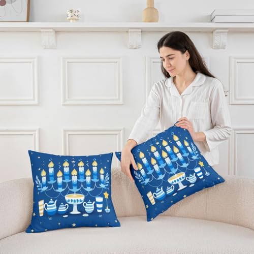 Erosebridal Happy Hanukkah Throw Pillow Covers Menorah Stars Candles Pillow Cases 24X24 Inch for Sofa Bed Couch,Chanukah Decorative Cushion Covers 2Pcs - Image 3