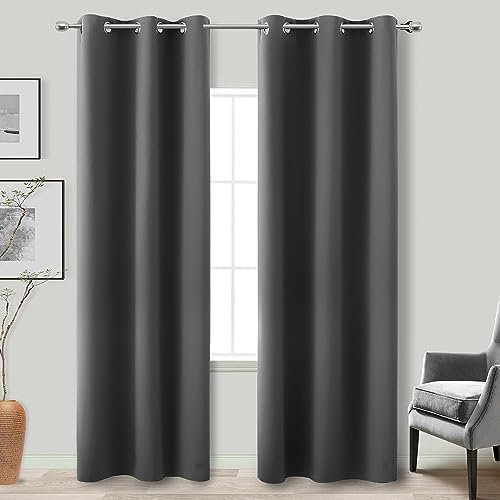 KOUFALL Privacy Curtains 84 Inches Long for Windows Double Living Room Bedroom,Skinny Room Darkening Blackout Panel Curtains Set,Dark Grey by KOUFALL