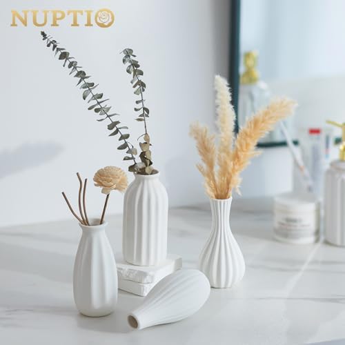 NUPTIO White Ceramic Bud Vase: Small Assorted Vases 12 Pcs, Unglazed - Image 5