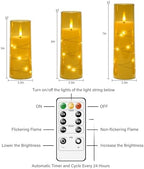 Nimiko Flickering Flameless LED Candles,Battery Operated Candles 9 Pcs with Embedded Star String,Acrylic LED Pillar Candles with Remote,Suitable for Home Decoration to Create an Atmosphere（Gold） - Image 5
