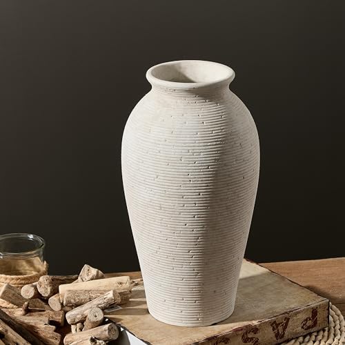 Vanselia Ceramic Flower Vase Home Decor - Large Tall Farmhouse Table Vases Rustic Vintage Living Room Kitchen Bedroom Decorations for House Book Shelf Office Coffee Desk Dining Fireplace (12" Rustic) - Image 3