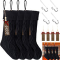 Zubebe 4 Sets 18 in Knitted Christmas Stockings Kit, Metal Stocking Holder and Name Tags Large Knit Xmas Stocking with Marker Pen for Family Holiday Xmas Party Fireplace Mantel Decor (Black) by Zubebe