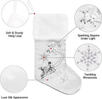 GEX Personalized Christmas Stockings 3 Pack Custom Name for Family with Names Silver White Satin Large 20" with Sequins Rhinestones Faux Fur Embroidery Classic Fireplace Decoration (Set of 3) - Image 6
