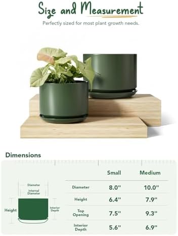 LE TAUCI Ceramic Plant Pots, Set of 2, 8+10 Inch, Forest Green - Image 5