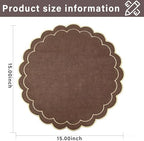 Linen Cotton Placemats Set of 4 Scalloped Flower Embroidery Place Mats 15'' Natural Linen Texture Fabric Machine Washable Table Mats for Restaurant Kitchen,Table Decor(Brown) - Image 2