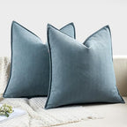 MIULEE Pack of 2 Dusty Blue Euro Shams Chenille Pillow Covers 24x24 Inch - Image 6