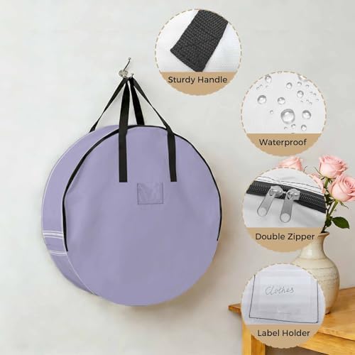 Solid Color Round Storage Bag 30 Inch, Medium Purple Clothes Storage Container with Handles Heavy Duty Organizer for Comforter, Bedding & Holiday Wreaths - Image 5