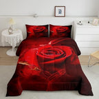 Erosebridal Red Rose Floral Bedding Set Full Size,Romantic Flowers Down Comforter for Girls Valentine's Day Gift,3D Digital Printed Duvet Set 3Pcs Soft Bedding Comforter Sets with 2 Pillow Shams - Image 2