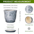 Ceramic Plant Pots - 8 Inch Plant Pot with Drainage Hole and Saucer, Round Planter for Indoor Outdoor, Modern Flower Pots, Decorative Planters, Home Room Office Decor, Gardening Gifts, Grey - Image 2