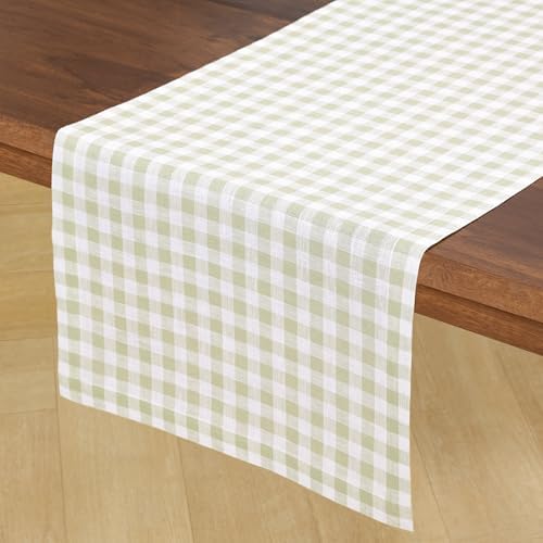 Solino Home 100% Pure Linen Table Runner Sage, Gingham Check 14 x 108 in - Image 2