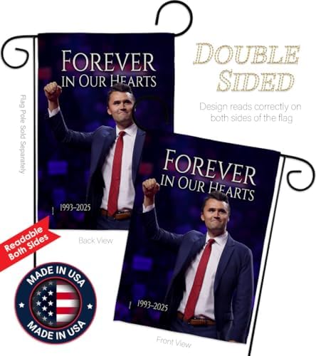 Forever In Our Hearts 1993-2025 Flag 2 Pcs Pack Wall Hanging Decor Home Porch Charlie Kirk Poster Canvas Quote Sign Freedom Support Trump Patriotism Memorial Decoration Garden Remembrance Gift - Image 3