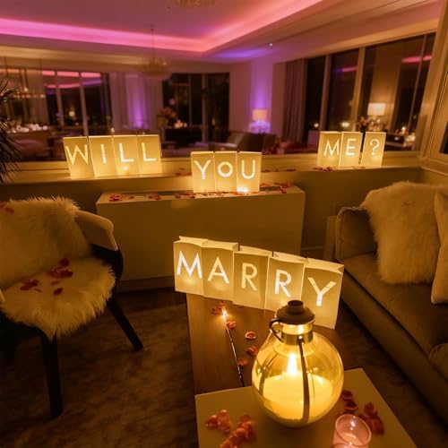 Will You Marry Me Decorations – Romantic Setup Kit with Light Up Letters, 30 Tea Light Candles, 2000 Rose Petals, 10 Balloons – Luminary Bags for Proposal Decoration(W) - Image 4