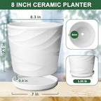 8 Inch Ceramic Plant Pot, White - Image 3