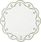 16.5 Inch Ribbon Twirl Embroidery Round Placemats Set of 4, Scalloped Round Table Mats for Party Kitchen Dining Decoration, Green by OPEXSCAL