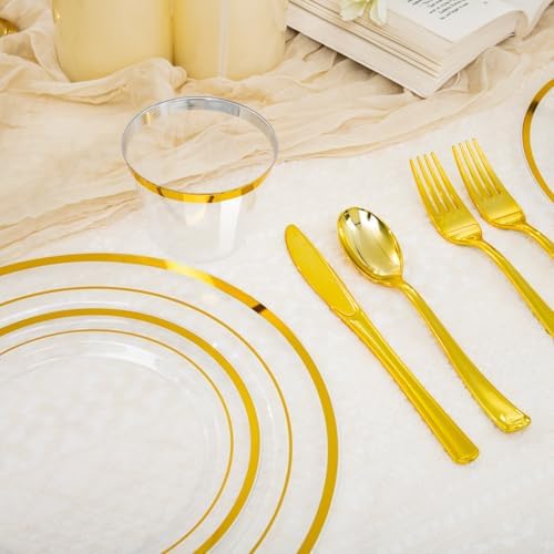WELLIFE 600 PCS Clear Gold Disposable Dinnerware Set for 100 Guests - Image 3