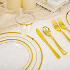 WELLIFE Clear and Gold Plastic Plates, Dinnerware Set for 25 Guests - Image 2