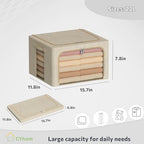 CYhom Clothes Storage Bins Box - Linen Fabric Foldable Stackable Container Organizer Set with Clear Window & Carry Handles & Metal Frame - 2Pack Large Capacity for Bedding, Blankets, Books - Image 4
