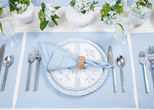 Solino Home 100% Linen Napkins Blue, Classic Hemstitch 20 x 20 in, Set of 4 - Image 2