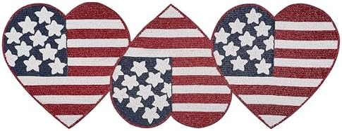 Independence Day 4th of July Patriotic Theme American Flag Table Runner - Heart Shape Decorative Beaded Runner for Christmas Holiday Harvest Easter Events - 13x36 - Red Multi by byHomeDecorativeProduct