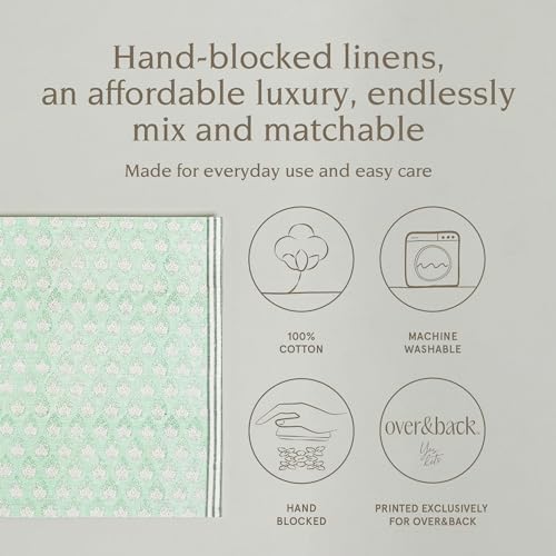Over&Back Set of 4 Hand-Blocked Placemats - Colorful Dining Table Mat - Each Placemat is Unique - 100% Cotton - Machine Washable - Kitchen and Home Decor - Green Leaf - Image 2