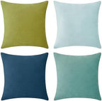MONDAY MOOSE Decorative Throw Pillow Covers Cushion Cases, Set of 4 Soft Velvet Modern Designs, Mix and Match for Home Decor, Pillow Inserts Not Included (20x20 inch, Green/Blue) - Image 5