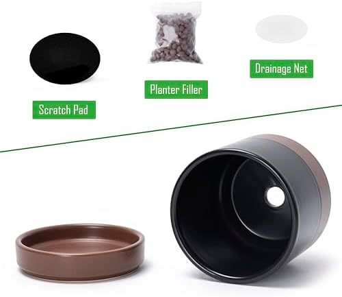 D'vine Dev 4-Pack Ceramic Pots with Saucers, Black/Tan, 4.7 in, 94-X-B-7 - Image 4