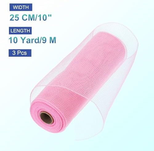 MECCANIXITY 3pcs 10 Inch Poly Burlap Mesh for Wreath, Decorative Mesh Fabric Ribbon 10 Yard for Fall Easter Christmas Flower Bow, Light Pink - Image 2