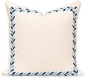 Hofdeco Premium Coastal Patio Indoor Outdoor Throw Pillow Cover Only, 20"x20" Water Repellent for Backyard, Couch, Neutral Tan Embroidered Frame Leafs with Piping by HofdecoPremium