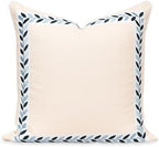 Hofdeco Premium Coastal Patio Indoor Outdoor Throw Pillow Cover Only, 20"x20" Water Repellent for Backyard, Couch, Neutral Tan Embroidered Frame Leafs with Piping by HofdecoPremium