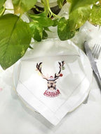 Embroidered Cloth Napkin Deer Christmas Cotton Napkins Set of 6, 20x20 Hemstitch Table Napkins Machine Washable, Daily & Christmas, Great Present Ideas - Image 3